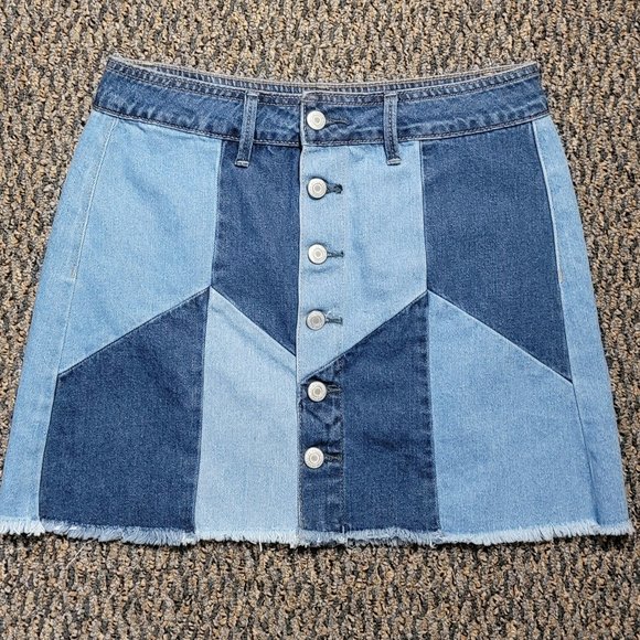American Eagle Outfitters Patchwork Denim Mini Skirt Size 4 Vintage 70s Style - Picture 7 of 15